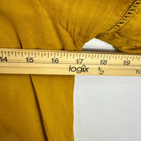 Free People Mini Dress XS Mustard Yellow Boho Embroidered Ruffle Hippie Festival - Picture 5 of 6